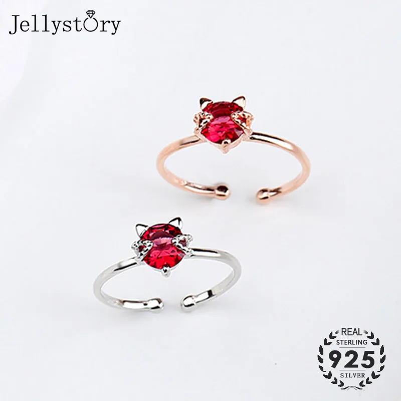 Модные кольца Jellystory из серебра 925 пробы с камнями рубинами в форме кошки для