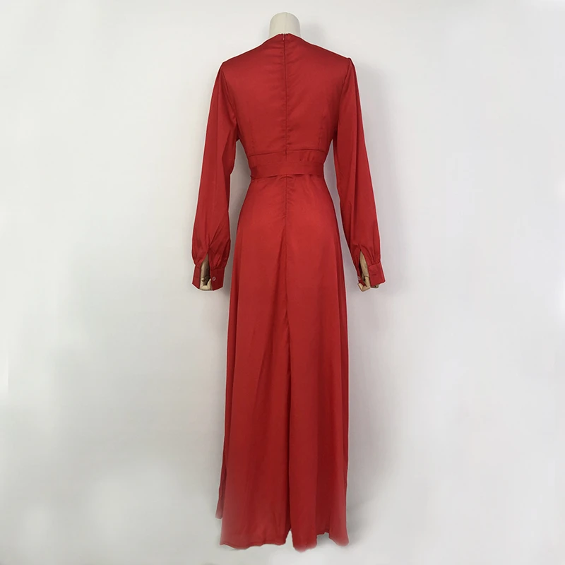 

Summer Dress For Women New 2020 Sexy V-Neck Long Sleeve High Waist Chiffon Solid Women Dress Street Style Bohemian Long Dress L2