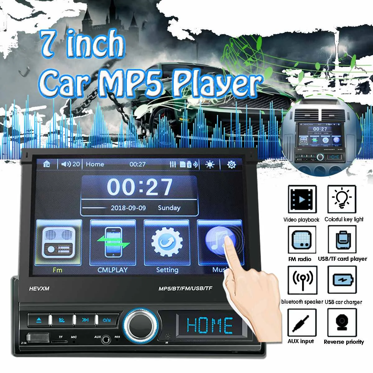 7 дюймов 1 DIN автомобильный стерео MP5 плеер bluetooth FM USB AUX в тире Hands-Free Звонки дистанционное управление Радио экран