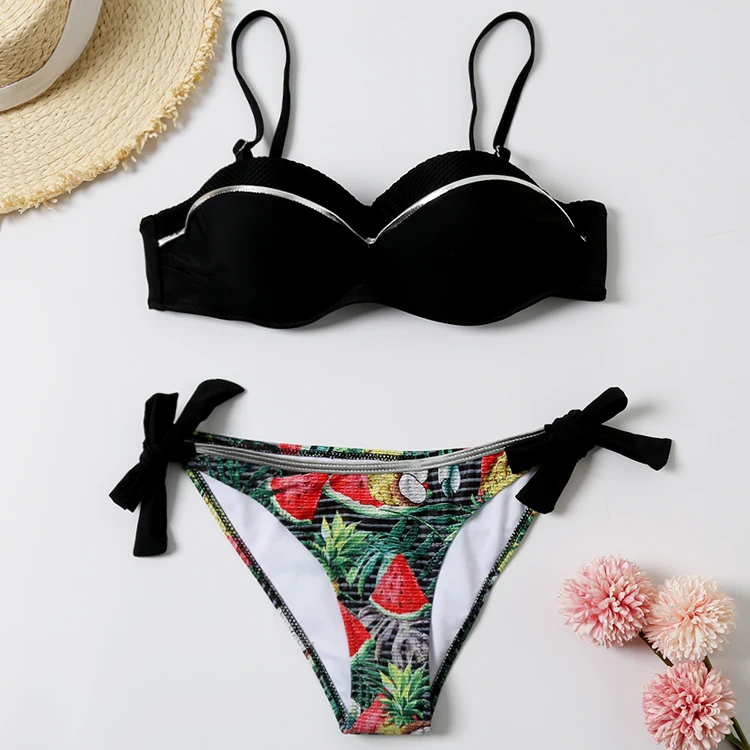 

2021 New Arrival Bikinis Women Push Up Swimsuit Two Piece Bandeau Swimwear Sexy Bordered Bikini Set Summer Bather Beachwear