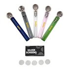 Стеклянная дымовая трубка премиум-класса HONEYPUFF 93 мм с прозрачной ручкой с металлической чашей и сеткой из 20 штук