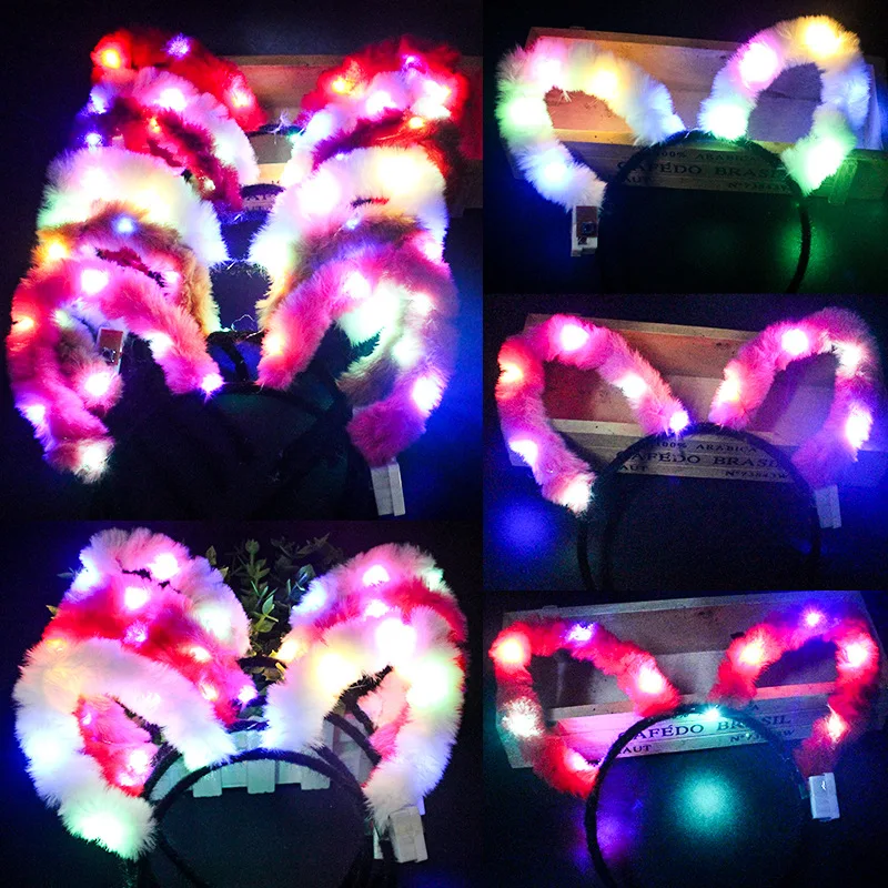 

2021 Plush Cat Animal Ears LED Flashing Headband Women Girl Glowing Hairband Hair Accessory Birthday Glow Party Supplies