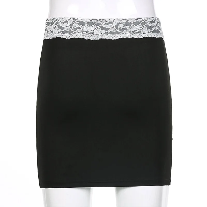 

ALLNeon Y2K Vintage Leopard Printing Lace Trim Short Skirts 90s Aesthetics High Waist Bodycon Pencil Skirt Sexy Club Outfits
