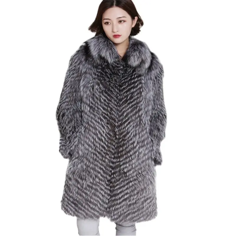 Genuine leather coat women's winter real natural fox fur winter warm long coat women's vest fox fur women's silver fox fur coat