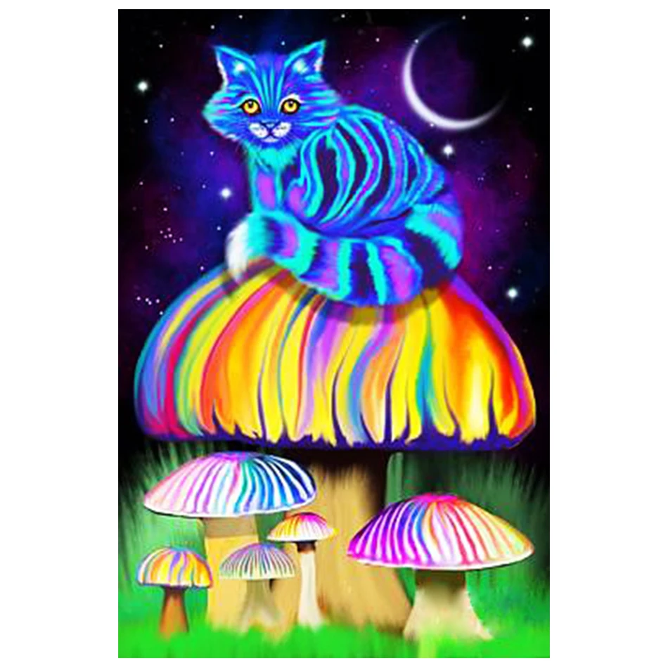 

Resin Full Round Drill DIY Diamond Painting Colorful Cat At Night Animal Mosaic Cross Stitch Diamond Embroider Wall Decoration