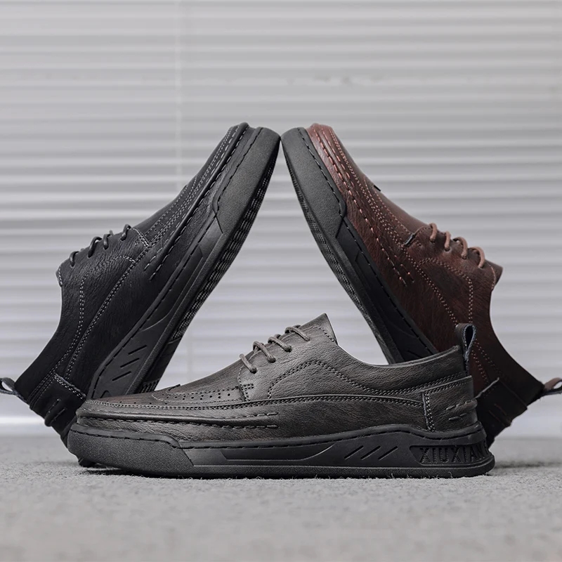 

Seasons New Brogue Shoes Big Size 46 Leisure Leather Shoes Fine Handmade Sewing Fashion Brock Carving Casual Men Shoes 3 Colors