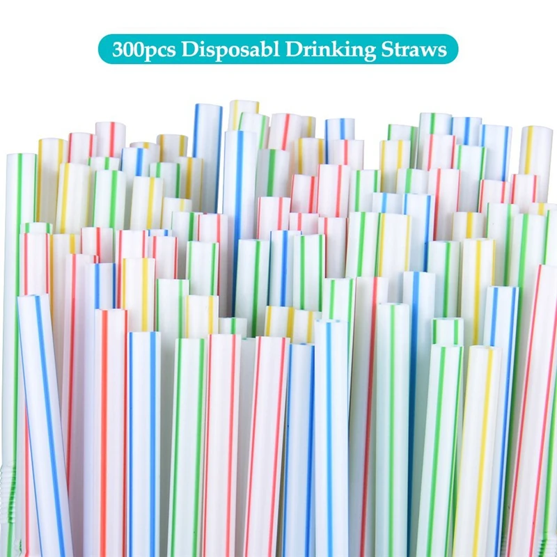 

100pcs Plastic Drinking Straws 8 Inches Long Multi-Colored Striped Bedable Disposable Straws Party Multi Colored Rainbow Straw