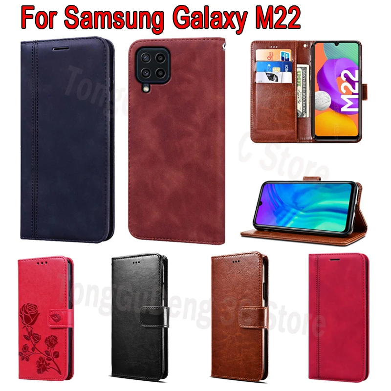 

Cover For Samsung Galaxy M22 Case Funda Flip Leather Wallet Phone Shell Book For Samsung M22 M 22 SM-M225FV Protective Etui Case
