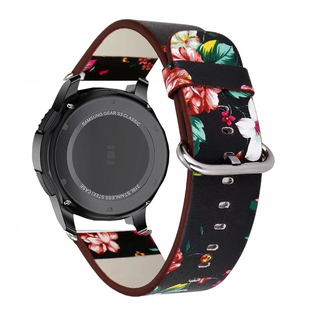 Кожаный ремешок 22 мм для samsung galaxy watch 46 gear2 s3 Zenwatch Ticwatch S S2 pro amazfit 3 2/1 GTR 47 pace цветочный