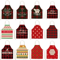 merry christmas linen plaid apron home kitchen accessories baking cleaning decoration apron christmas party new year gift