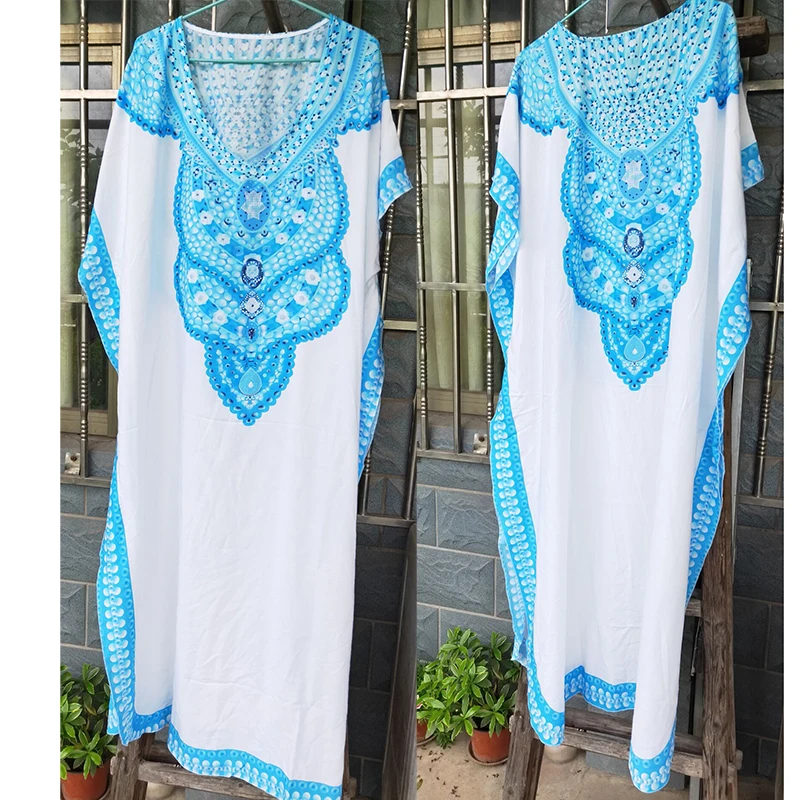 Большие размеры пляжное платье Robe de Plage 2021 принт Макси Пляжная накидка Vestidos Playa