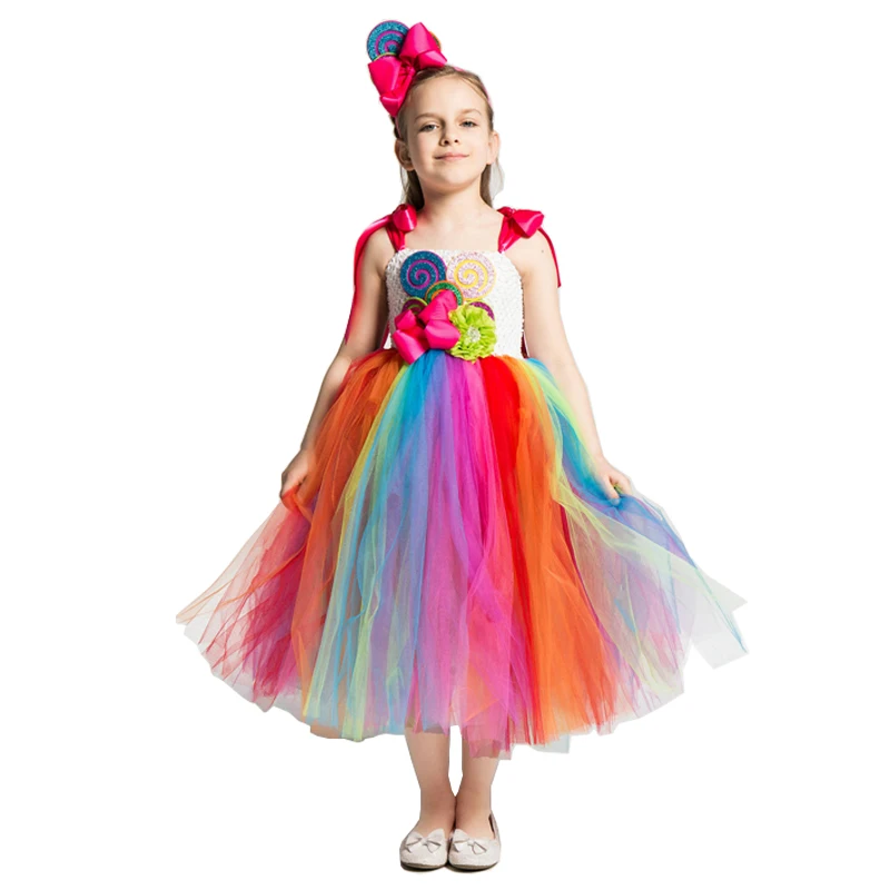 Радужный конфетный костюм для девочек косплей на Хэллоуин детей Рождественский