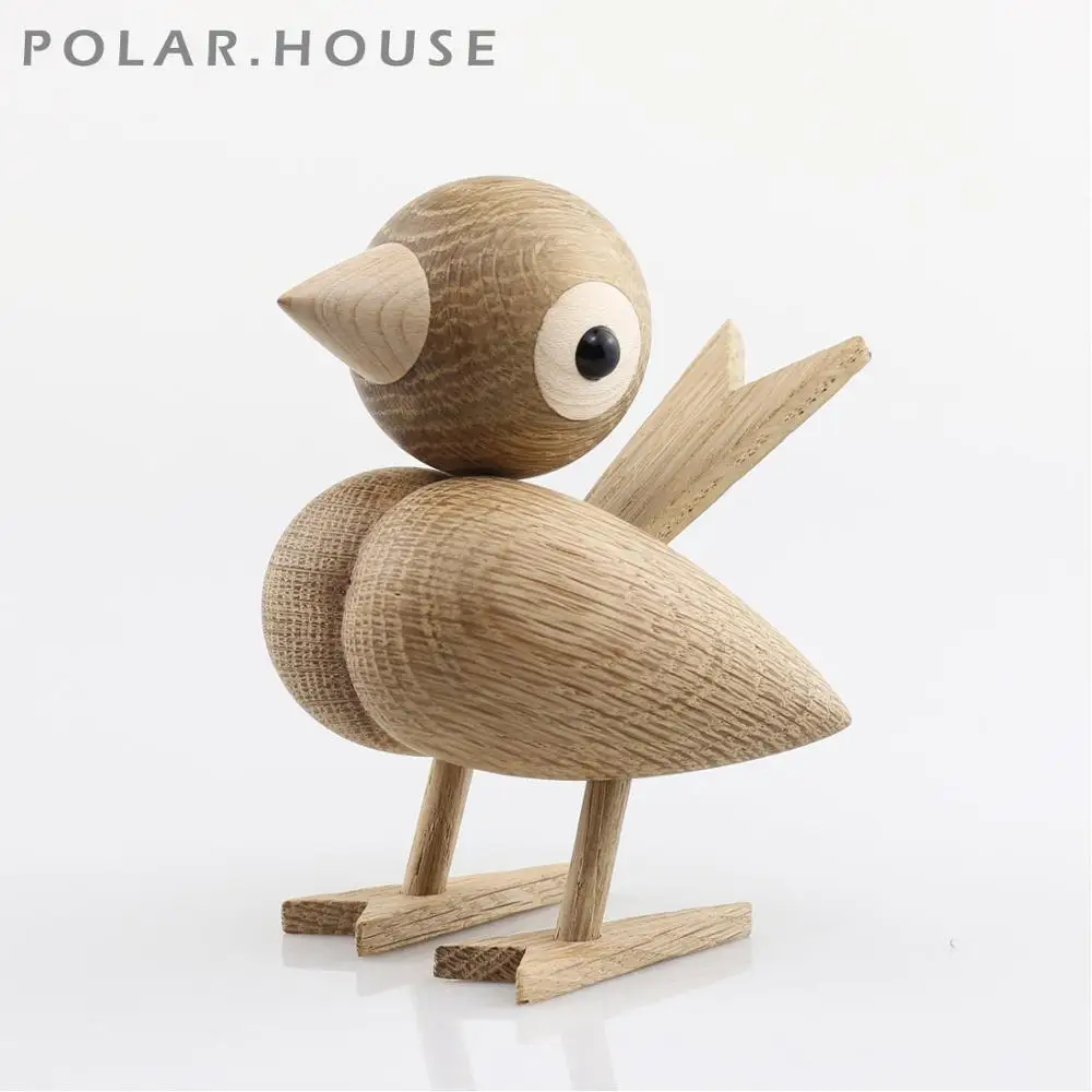 Современные скандинавские деревянные воробья куклы птицы дубовые фигурки