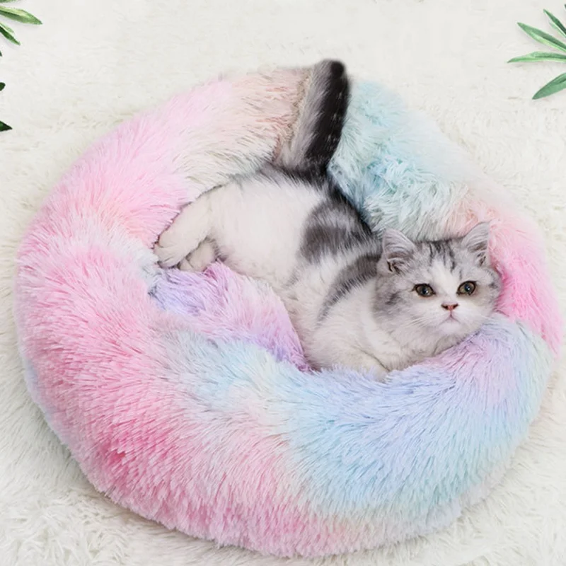 Pet Dog Dounts Soft Beds Long Plush Calming Couch Bed Puppy Cushion For Small Large Cat House Sofa Kennel | Дом и сад