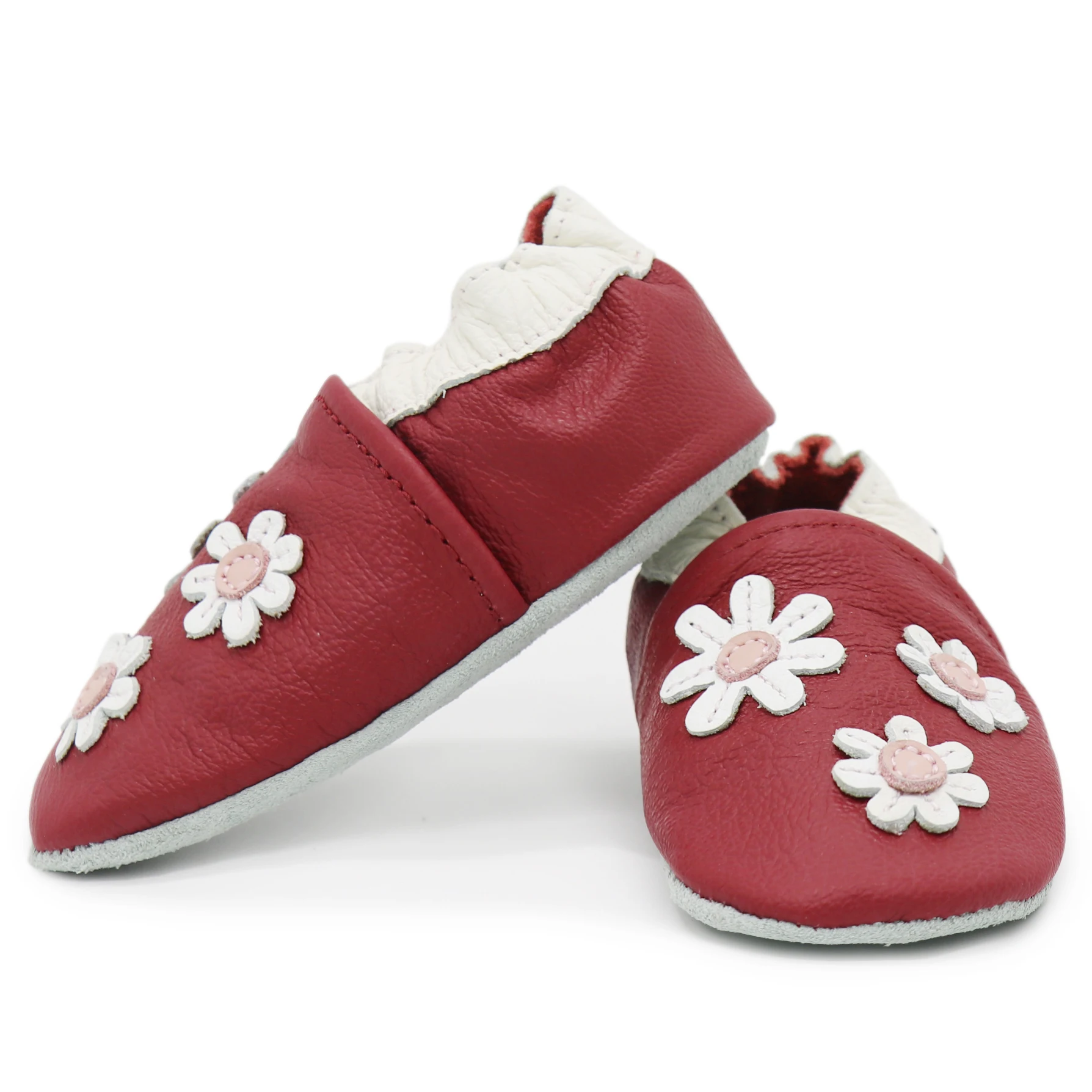 Shoeszoo/детская обувь из мягкой натуральной кожи для новорожденных мальчиков и девочек; нескользящая обувь для малышей от 0 до 24 месяцев - Цвет: 3 flower dark red