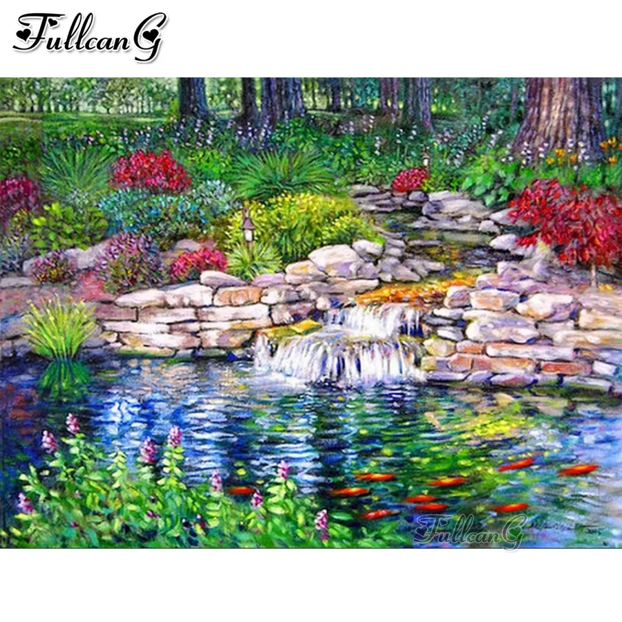 

FULLCANG Graffiti landscape diy 5d diamond painting cross stitch abstract lotus flowers full rhinestone embroidery kits FG0336