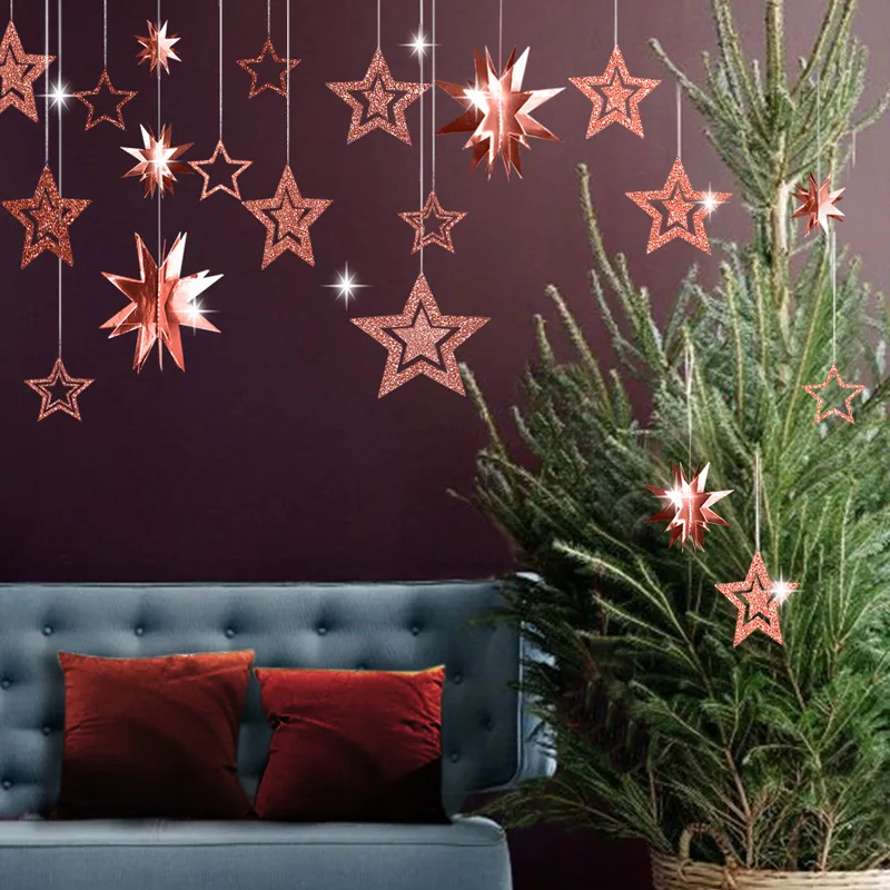 

7pcs/set Rose Gold Star Paper Garlands Wall Hollow Pendant Hanging Kids Happy Birthday Party Baby Shower Wedding Decorations