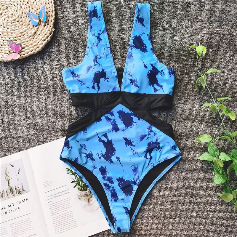

One Piece Swimsuit Sexy Patchwork Swimming Suit Women Hollow Out Backless Beach Bathing Suit Padded Brazilian Monokinis 2020
