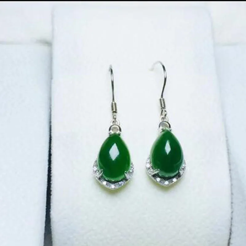 

Женские серьги-капельки из натурального нефрита, серебро 925 пробы