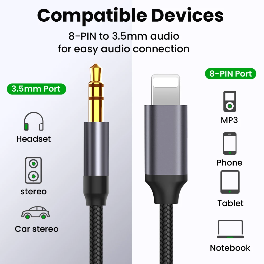 8 Pin до 3 5 мм кабель с соединителем для подключения к разъему AUX освещения USB