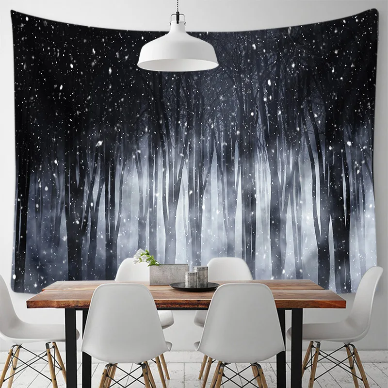Черная темная система с принтом леса большие настенные гобелены хиппи на стену