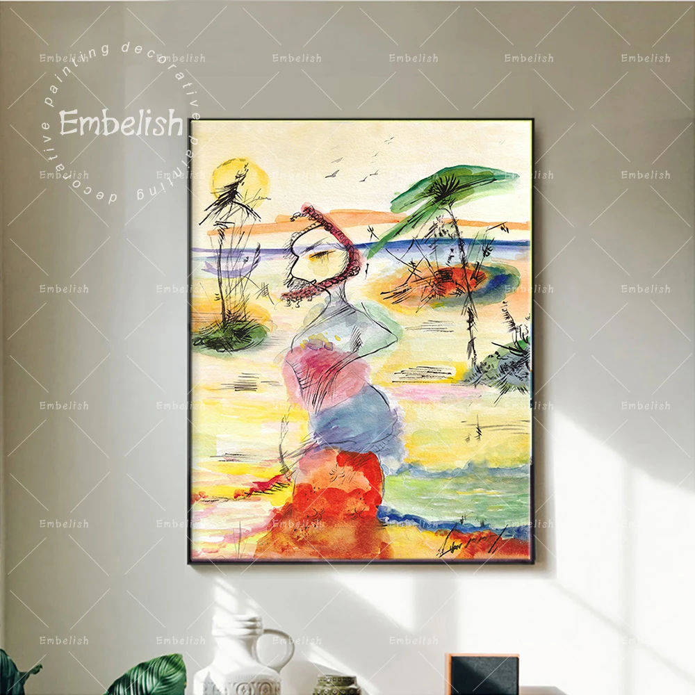 

Embelish 1 Pieces Abstract Modern Home Decor Wall Pictures For Living Room Woman Walking Along The Beach HD Canvas Paintings