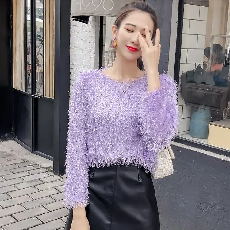 

Женская свободная рубашка-пуловер с круглым вырезом, с длинным рукавом