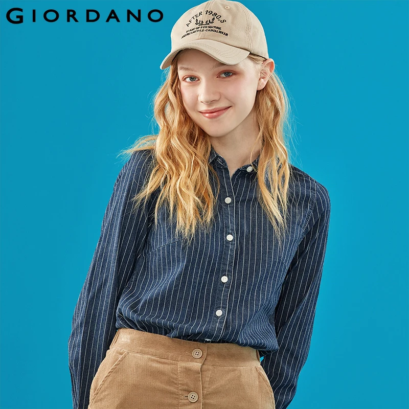 Giordano женская стрейчевая джинсовая рубашка slim fit из натурального хлопка данная