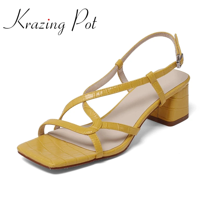 

Krazing Pot new summer open toe gentlewomen daily wear vintage Internet star mature beauty girls buckle straps women sandals L33