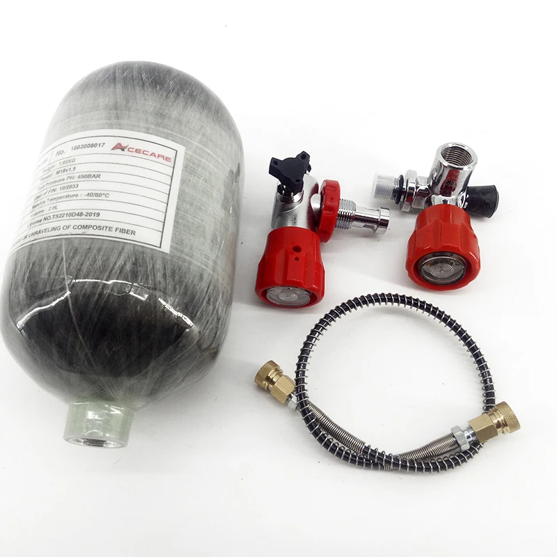 Pcp Air Rifle Tank Mini 2L Diving Scba Tank 300Bar Carbon Fiber High Pressure Cylinder & Pcp Valves Compressed Air Guns To Hunt