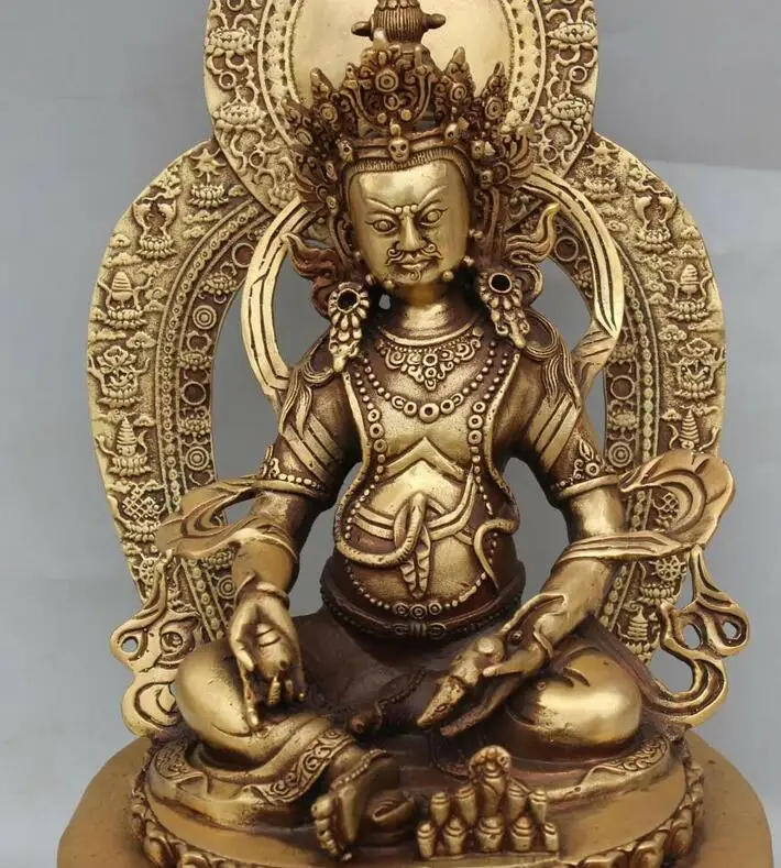 11 дюймов Китай тибетский Бог желтая статуя близлежащей Будды собаки Льва Лео