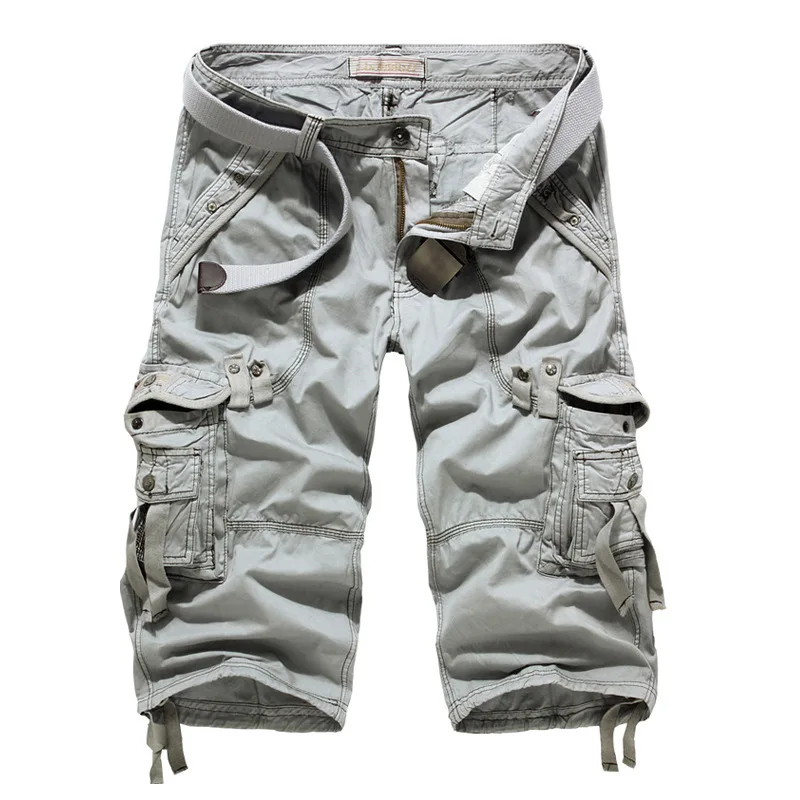 

Summer Cargo Shorts Men Casual Workout Military Men's Shorts Multi-pocket Calf-length Short Pants Men ( Belt is not included )