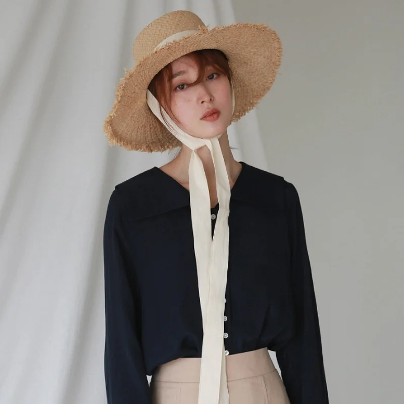 

2021 New Sun Hat Strapping Straw Hat Outdoor Sun Shade Sun Hat Summer Hat Ladies Sunscreen Beach Hat