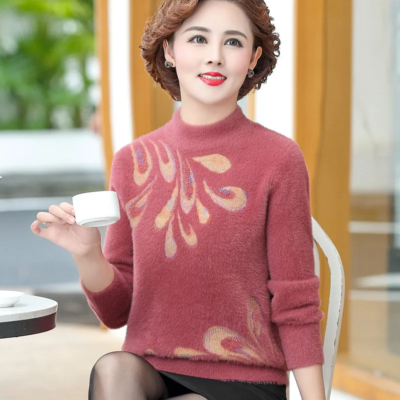 

2020 New Mom Autumn Winter Pullover Plus Thicken Mink Fleece Sweater Middle-aged Fashion Sweater Women Plus Size coat A373