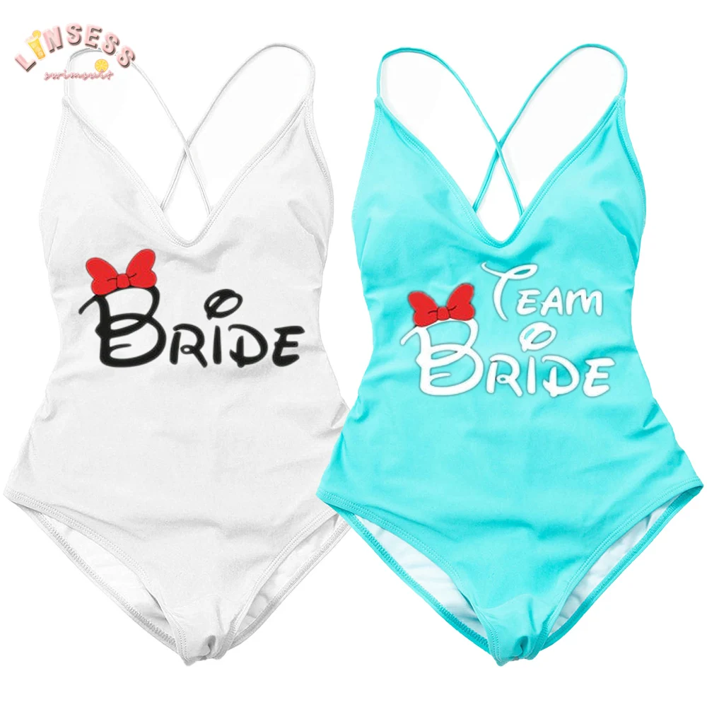 

Team Bride Stroje Kapielowe Damskie Push Up Swimsuit Adjustable Backless Strap Female Cute Bow Bra Padded Swimming Suits NQ10055