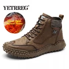 Новые зимние мужские ботинки теплые мужские зимние ботинки из толстого плюша кожаные мужские Ботильоны мотоциклетные ботинки ручной работы уличная мужская обувь