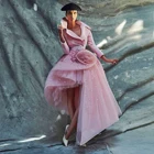 Длинные вечерние платья, розовые, асимметричные, с 3D цветами, для выпускного вечера
