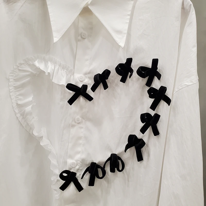 

VGH Korean White Asymmetrical Patchwork Bowknot Women's Shirt Lapel Long Sleeve Casual Fashion Woman Blouses 2021 Autumn Clothes