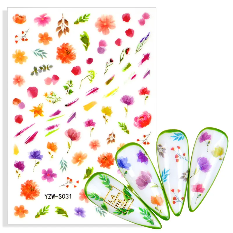 

Abstract Geometric Flower 3D Image Nail Sticker Spring Floral Leaves Adhesive Transfer Decals Slider DIY Nail Art Decoration
