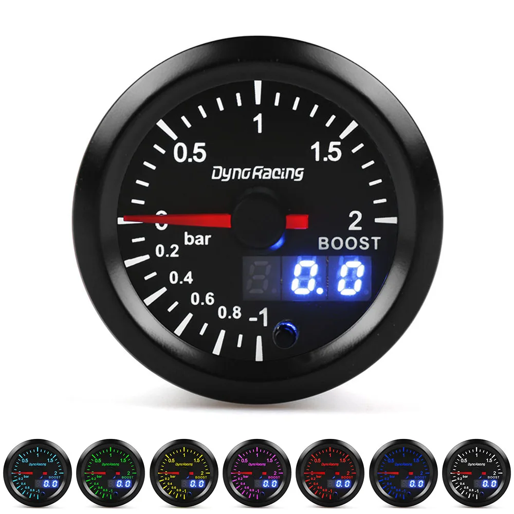 Dynoracing двойной дисплей 52 мм 7 цветов турбо boost gauge 2Bar Boost meter с шаговым двигателем Boost sensor