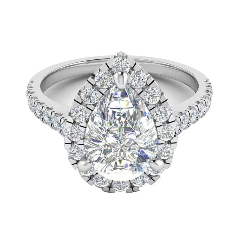 

2 Pcs/Set Fashion Teardrop White Crystal Ladies Ring Micro Paved AAA CZ Rhinestone for Women Wedding Jewelry