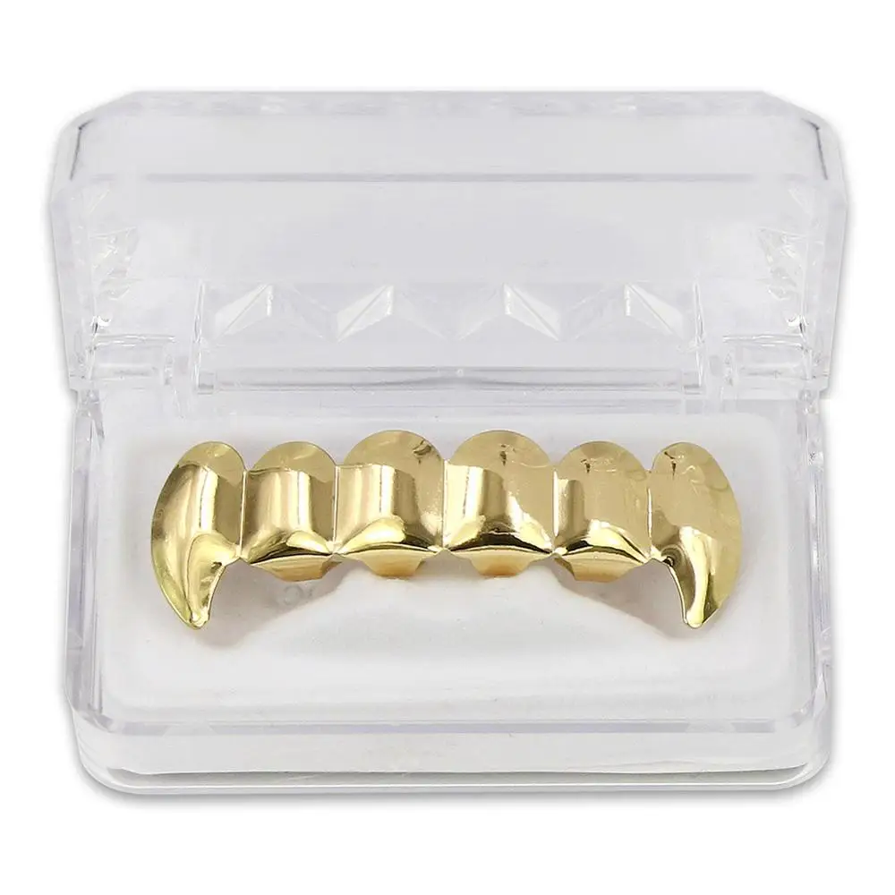 Gold Top GUCY пользовательский подходят золото посеребренные хип-хоп ЗУБЫ Grillz верхней и нижней вампира зубы-клыки грили Шапки Набор с силиконовым - Окраска металла: Gold Top
