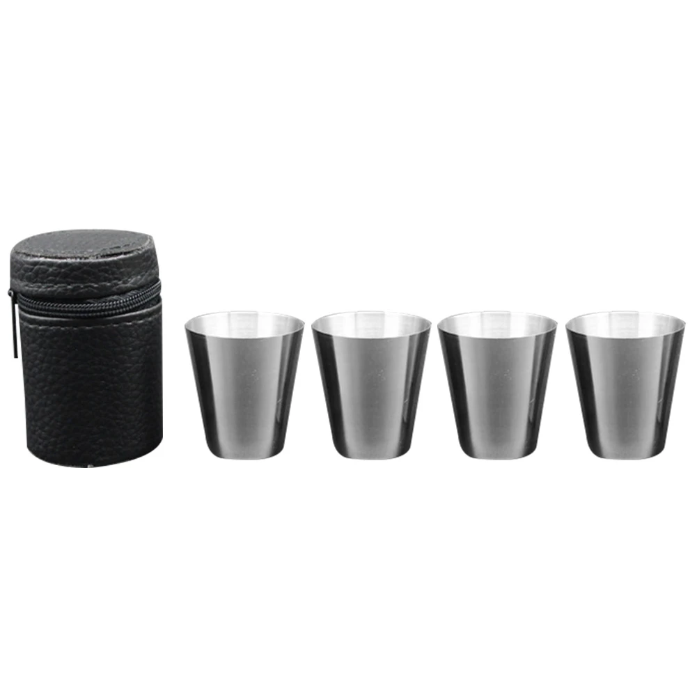 

4pcs/set Mini 30ml Stainless Steel Wine Drinking Polished Shot Glasses Barware Cup With Zipper Cup Sleeve