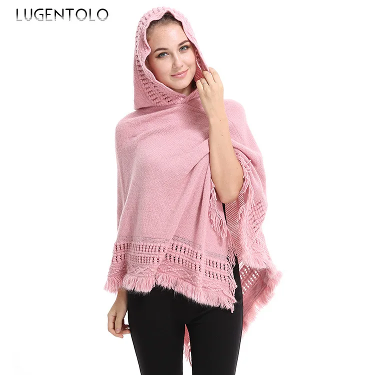 Lugentolo накидка пальто пончо Женский вязаный свободный однотонный осенний и зимний