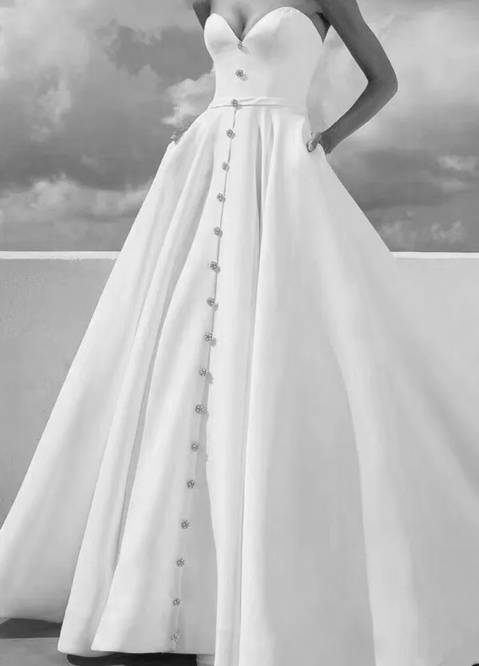 

Элегантное милое атласное свадебное платье 2020 с кристаллами со шлейфом винтажные свадебные платья с карманами Robe De Mariage