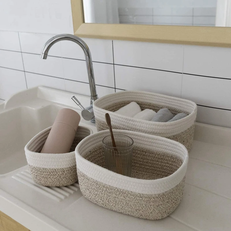 

HOT-Storage Basket Cotton Rope Basket Woven Basket Multipurpose Organizer Bins for Sundries, 3PCS