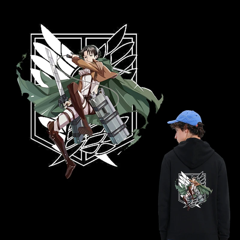

DIY Hot Anime Attack on Titan Levi Ackerman Stickers Large patches T-shirt Dresses Sweater Thermal Heat Transfer Vinyl Sticker