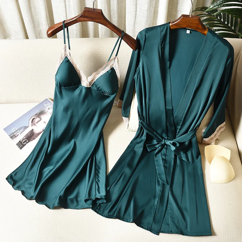 Комплект женский атласный из 2 предметов пикантная кружевная белая ночная