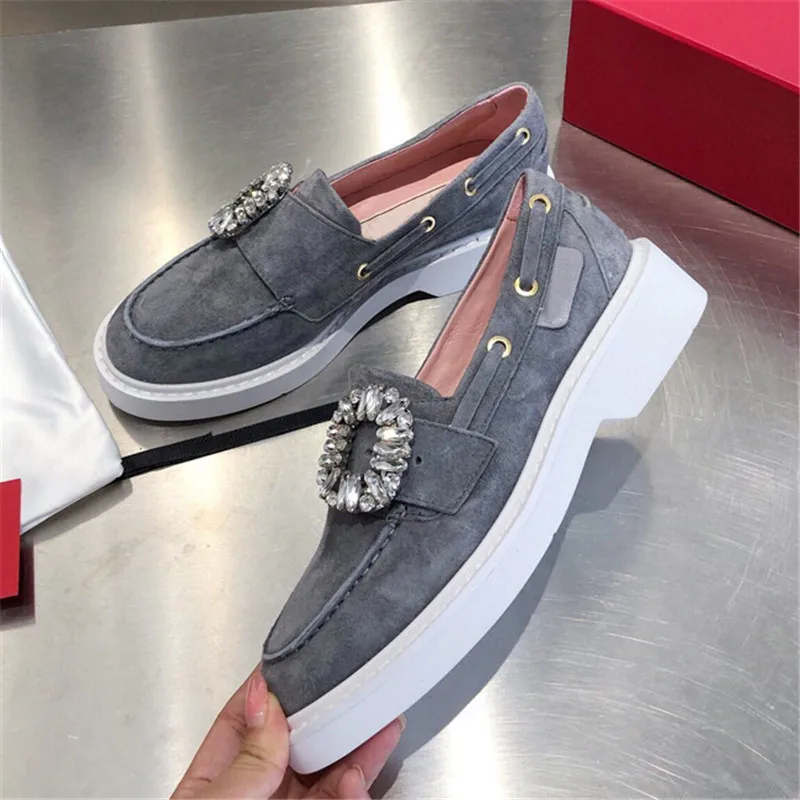 

2020 Winter Luxury Crystal Women Loafers Shoes Genuine Leather Designer Brand Diamond Flat Shoes Female Casual Walking Shoes