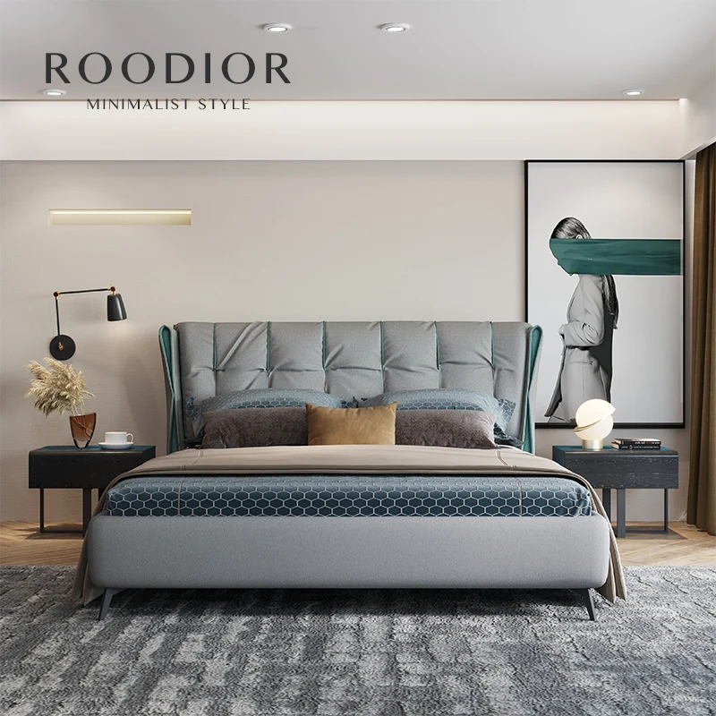 

Fabric bed double bed modern minimalist light luxury style Nordic ins 1.8 meters master bedroom wedding bed